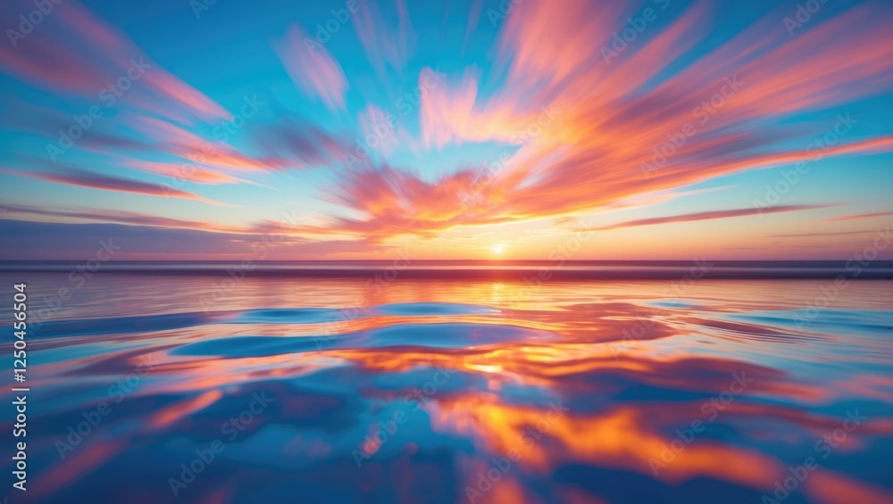 Canvas Prints vibrant sunset reflection over calm water with motion blur creating an abstract ocean scene at dusk