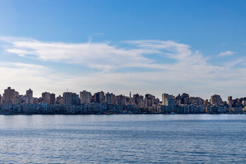 Fototapeta premium Alexandria, Egypt A view of the corniche and city skyline along the Mediterranean.