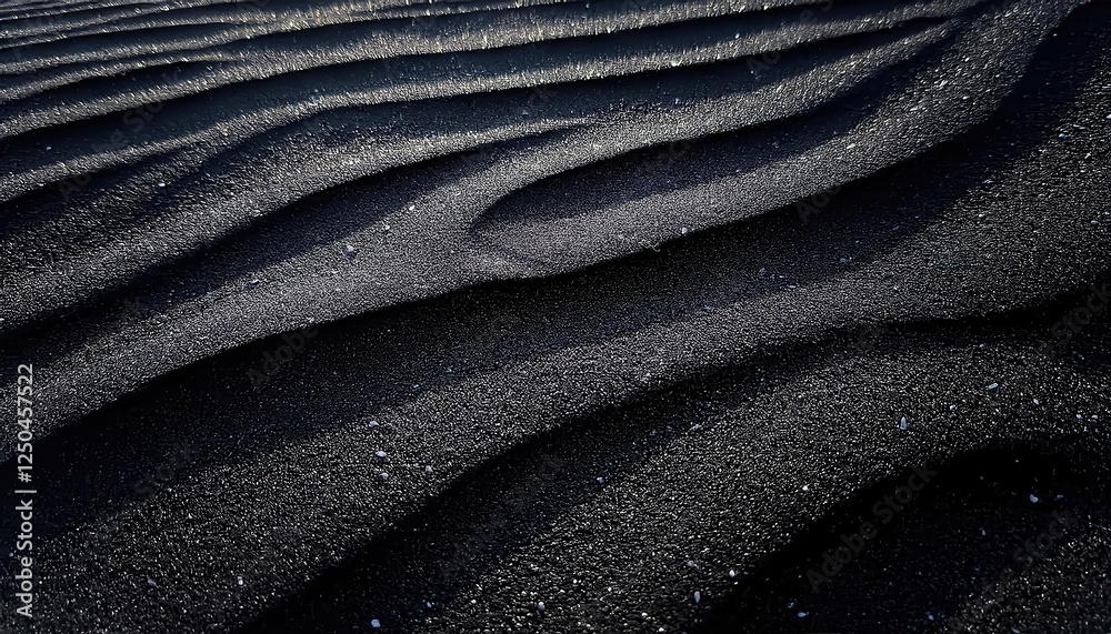 Leinwandbilder rippling patterns of black volcanic sand with fine texture and abstract light play for minimalist ba