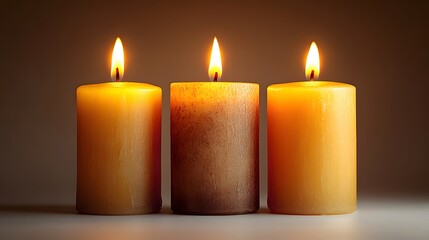 The flames of a orange candle flicker gently, casting a soft, peaceful glow