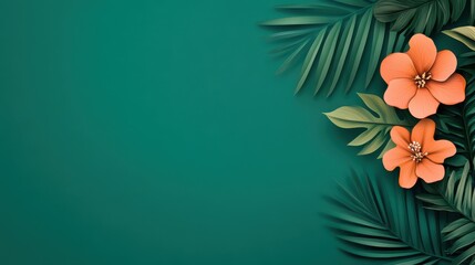 Vibrant orange flowers with delicate petals are surrounded by lush green leaves, forming a lively display that evokes a tropical vibe, ideal for summer-themed settings