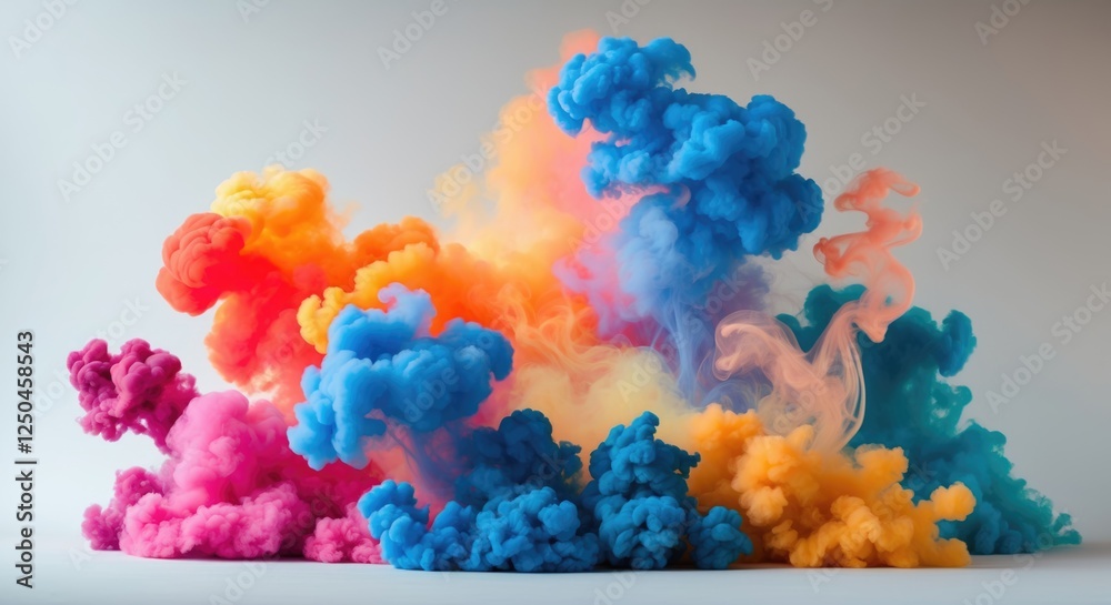 Poster vibrant abstract smoke clouds in various colors against a light background creating a dynamic and en
