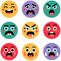 Playful, stylized figures in silhouette form, fully resize able and vector, Express More with Less, Playful Silhouette Emojis, Bold Expressions in Black and White, Simplicity Meets Fun Vector Silhouet