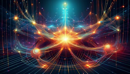 Fototapeta premium Futuristic Geometric Energy Matrix with Glowing Lines