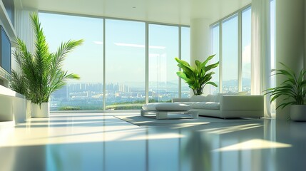 Eco living room with green houseplants