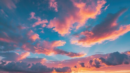 Obraz premium Vibrant Abstract Sky with Colorful Clouds at Sunset Reflecting Serenity and Beauty in Nature