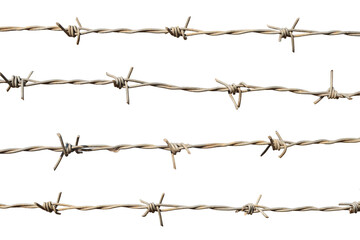 set wire isolated on a white background. line barb fence, barrier obstacle