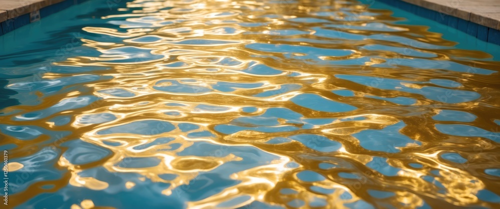 Poster golden rippled water surface in pool with abstract patterns and space for text enhancements