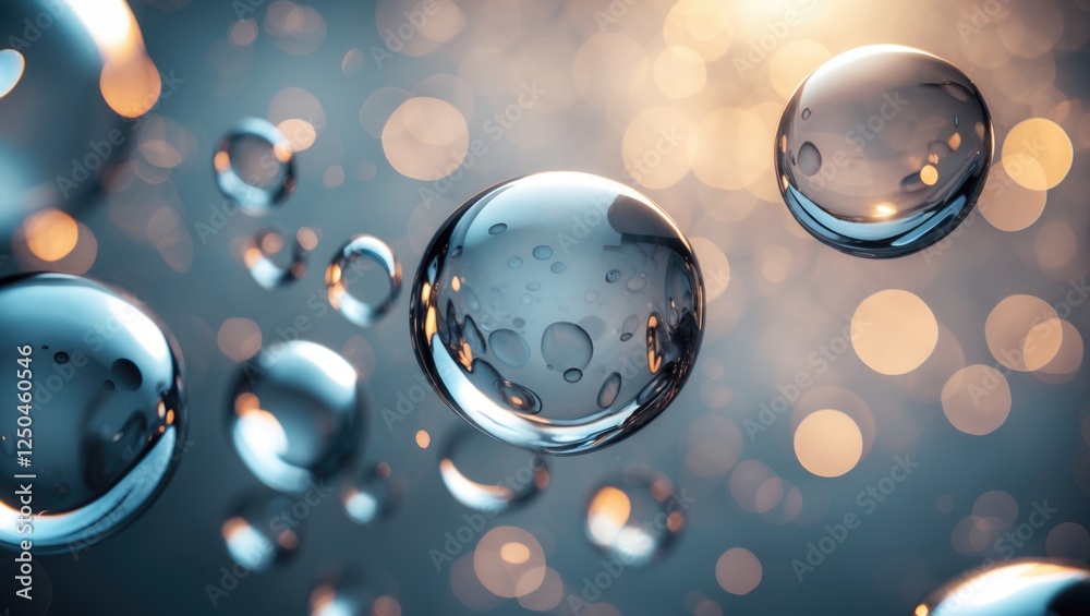 Poster abstract bubbles floating in a dreamy blurred background with soft light highlights creating a tranq
