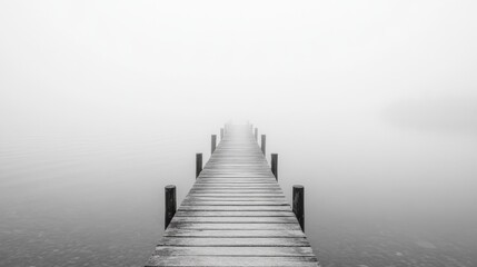 Obraz premium Foggy lake pier, tranquil scene, misty water, peaceful background, ideal for meditation