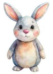 Cute watercolor rabbit illustration, adorable character design, children's art style, playful and friendly appearance.