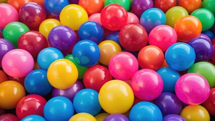 A colorful assortment of shiny plastic balls creating a playful and vibrant atmosphere suitable for children's games and decorations.