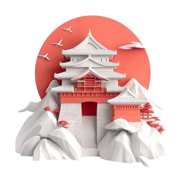 Kingdom of Japan 3D city landscape on white background