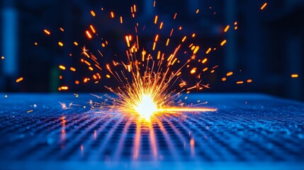 Metal Sparks Welding Industry - Bright sparks flying during metal welding, industrial setting, close-up.