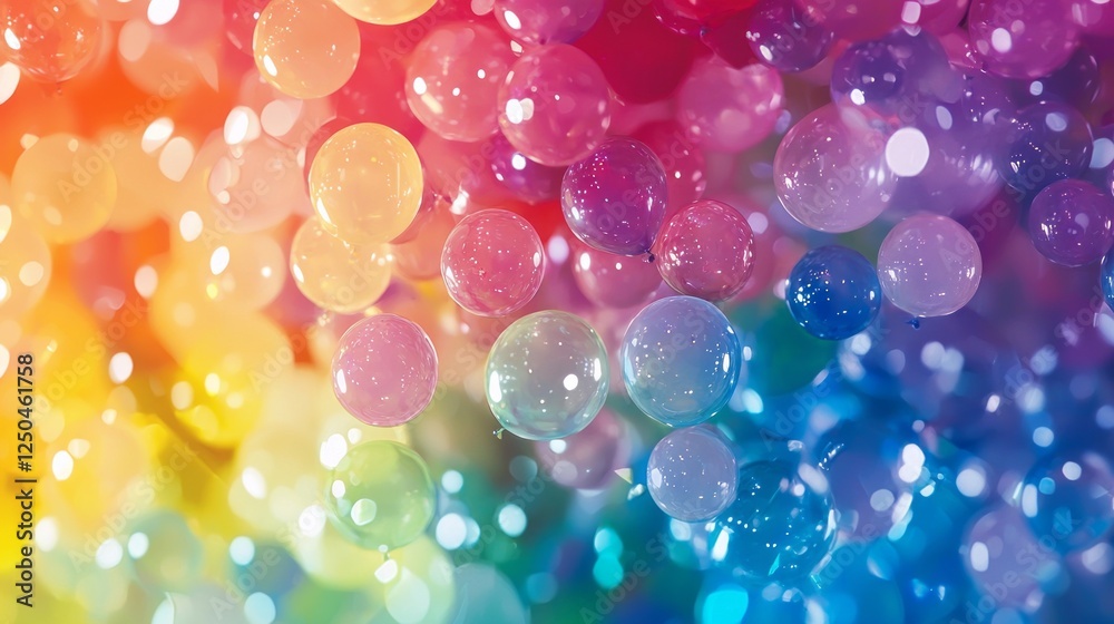 Poster A dazzling display of vibrant colors merges with translucent orbs, creating an enchanting atmosphere. This abstract background is perfect for artistic projects and design inspiration