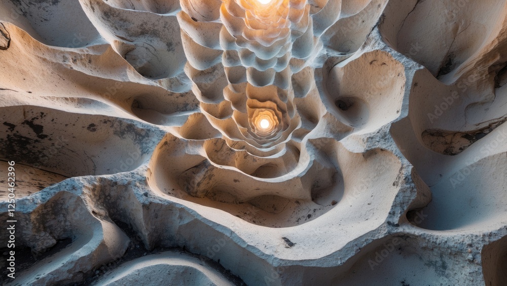 Poster intricate spiral pattern with soft lighting showcasing unique textures and shapes in a modern archit