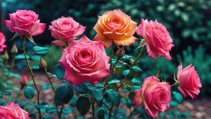 Vibrant Roses in Garden Blossoming with Rich Colors and Lush Greenery Showcasing Floral Beauty and Nature's Elegance