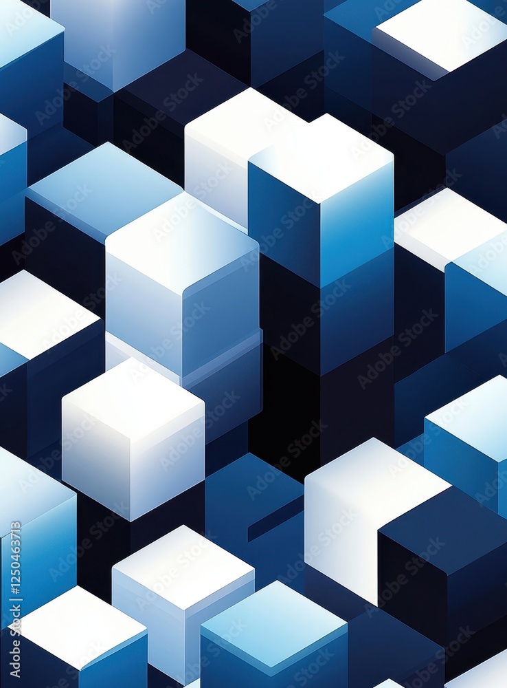 Aufkleber abstract 3d blue and white cube pattern.