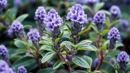 Fototapeta premium Leucophyllum fructescens cenizo plant showcasing vibrant purple flowers against lush green foliage in a natural setting.