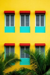 Vibrant High-Rise Building with Colorful Exterior and Unique Window Design