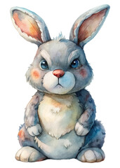 Cute watercolor rabbit illustration, adorable character design, vibrant colors, children's book art, playful style.