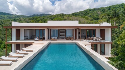 Fototapeta premium Luxurious Single Family Home with Infinity Pool and Rooftop in Scenic Nature Setting