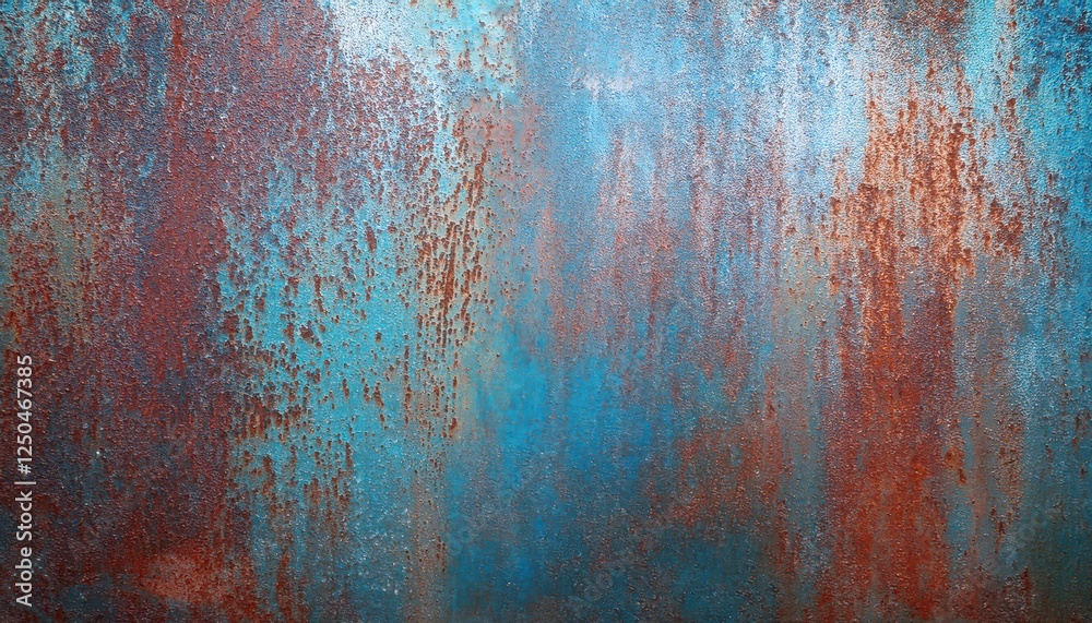 Poster weathered metal surface with oxidized rust texture and vibrant blue patina for abstract background