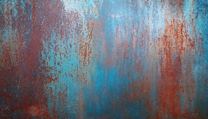 weathered metal surface with oxidized rust texture and vibrant blue patina for abstract background