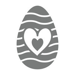 Minimalist Striped Heart Happy Easter Egg Illustration with Wavy Horizontal Stripes in a Soft Gray Tone
