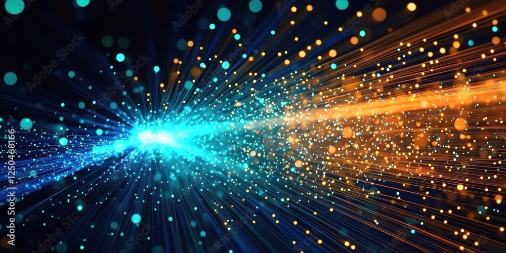 Poster dynamic futuristic background with vibrant specks of light and rays of energy creating an explosive 