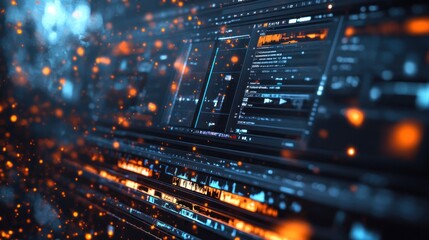 Obraz premium Futuristic Audio and Video Editing Interface with Abstract Particle Effects