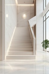 Fototapeta premium Elegant Penthouse Lobby with Marble Finishes and Grand Staircase Design