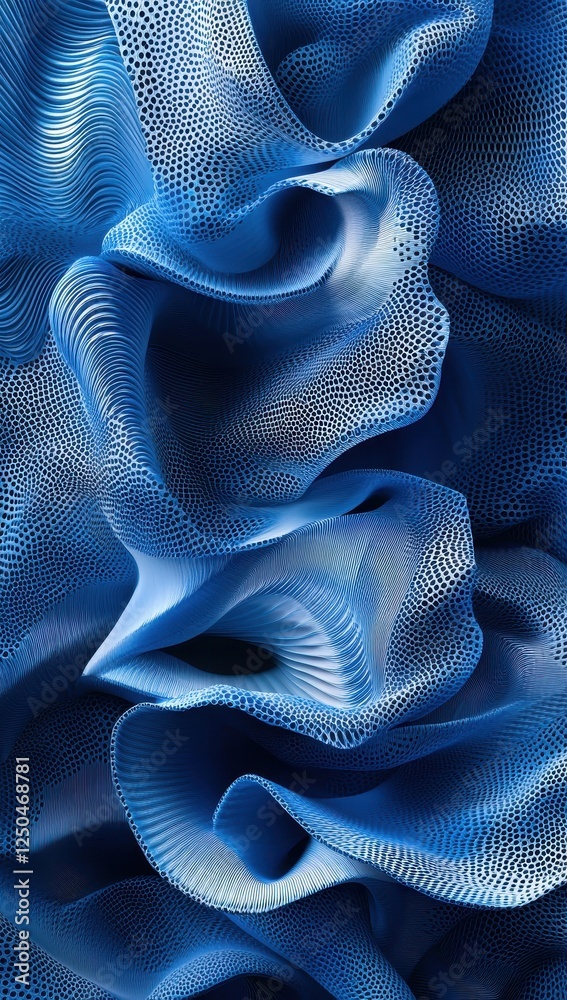 Poster abstract blue fabric texture with folds and waves.
