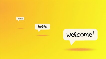 Friendly Greetings: Hello and Welcome Message Bubbles on Yellow Gradient