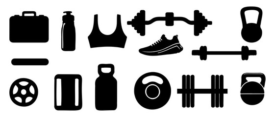 Fitness Element Icon Set Vector Illustration Design black Silhouette