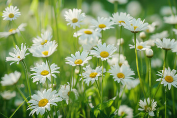 Obraz premium Daisies dance in the breeze in a field, creating a joyful, sunny atmosphere.