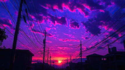 Violet neon glow sky, set against a surreal backdrop, evoking a sense of futuristic energy and otherworldly beauty.