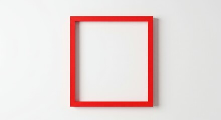 Red picture frame, empty frame, vibrant red border, square shape, white background, minimalist design, bold color contrast, simple geometric form