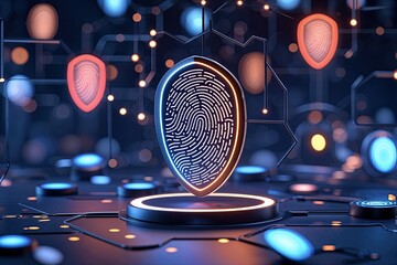 3D Biometric Fingerprint Identity Security Render Icons for Enhanced Protection