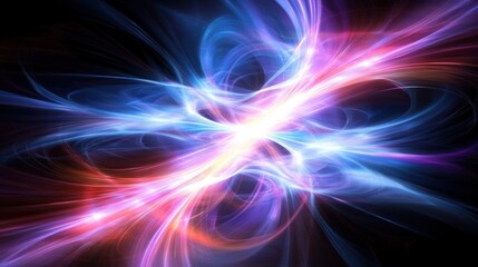 Abstract Light Trails Bursting with Energy on Dark Background