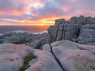 Coastal rocks sunset dramatic sky