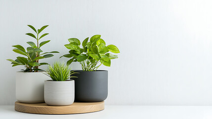 Fototapeta premium Indoor plant arrangement displaying greenery minimalist home decor modern environment eye-level view serenity