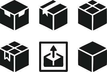 Simple black and white box icons set for shipping or delivery design.