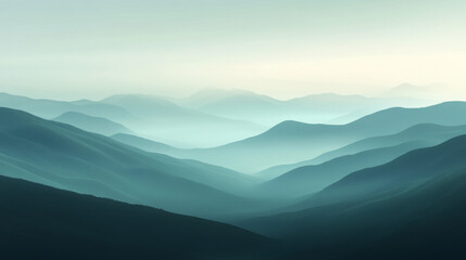 Obraz premium Misty Valley: Rolling Hills in Soft Fog