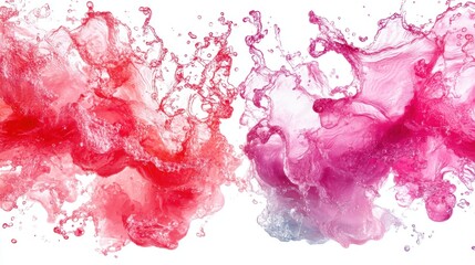 Vibrant Splash of Pink and Red Fluid Colors on White Background