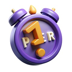 Three Dimensional Purple Alarm Clock Showing One Per Icon
