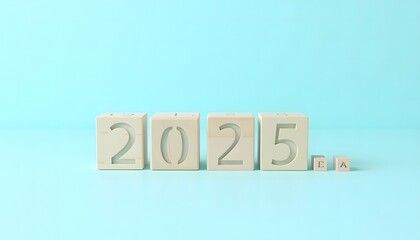 2025 New Year Concept with Wooden Blocks on Blue Background
