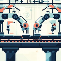 Modern robotic arms working on an assembly line in a high-tech manufacturing facility.