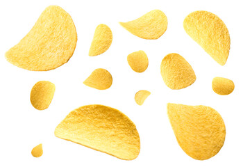 Potato chips isolated on white background, with Clipping path