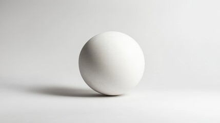 White Sphere on White Background - Single white sphere rests on a white surface, casting a subtle shadow. Minimalist, clean image.